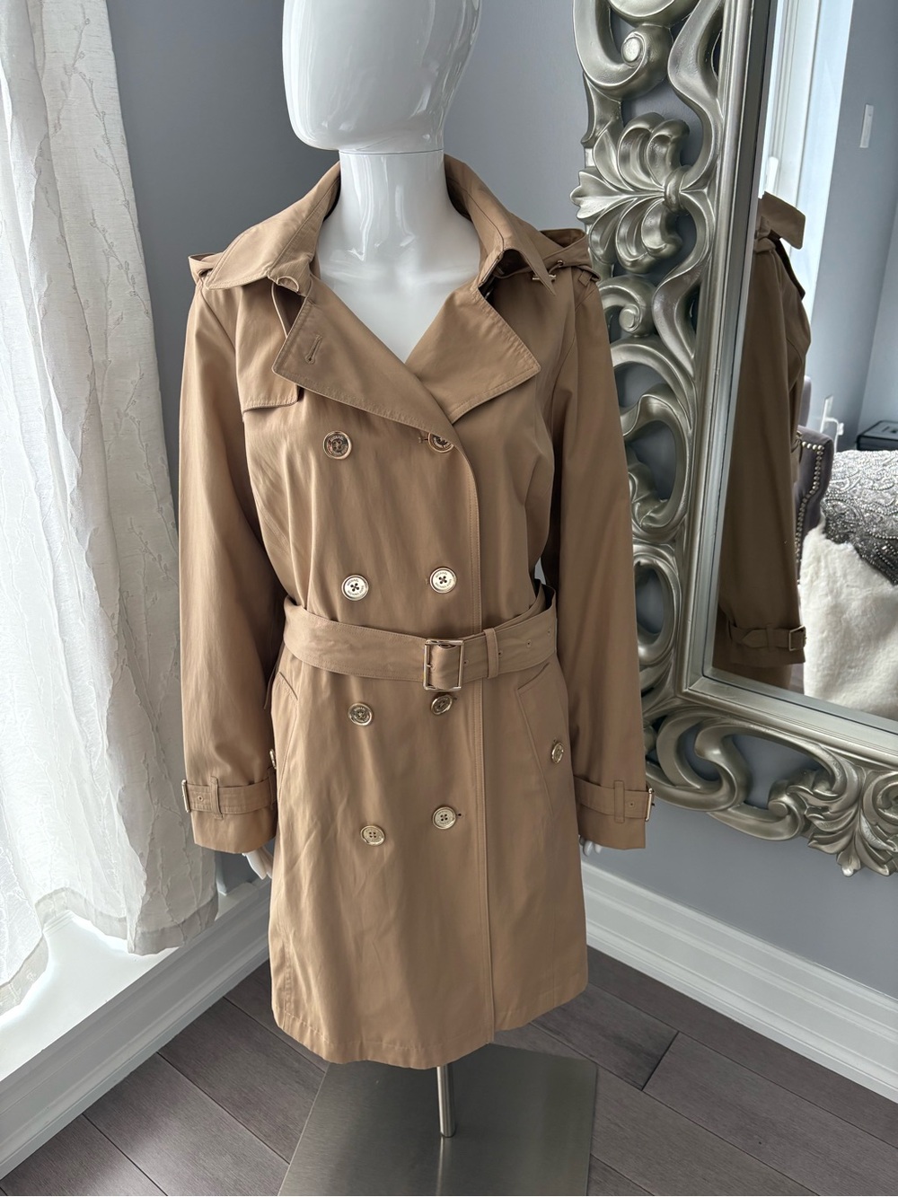 Michael Kors Tan Double-Breasted Trench Coat